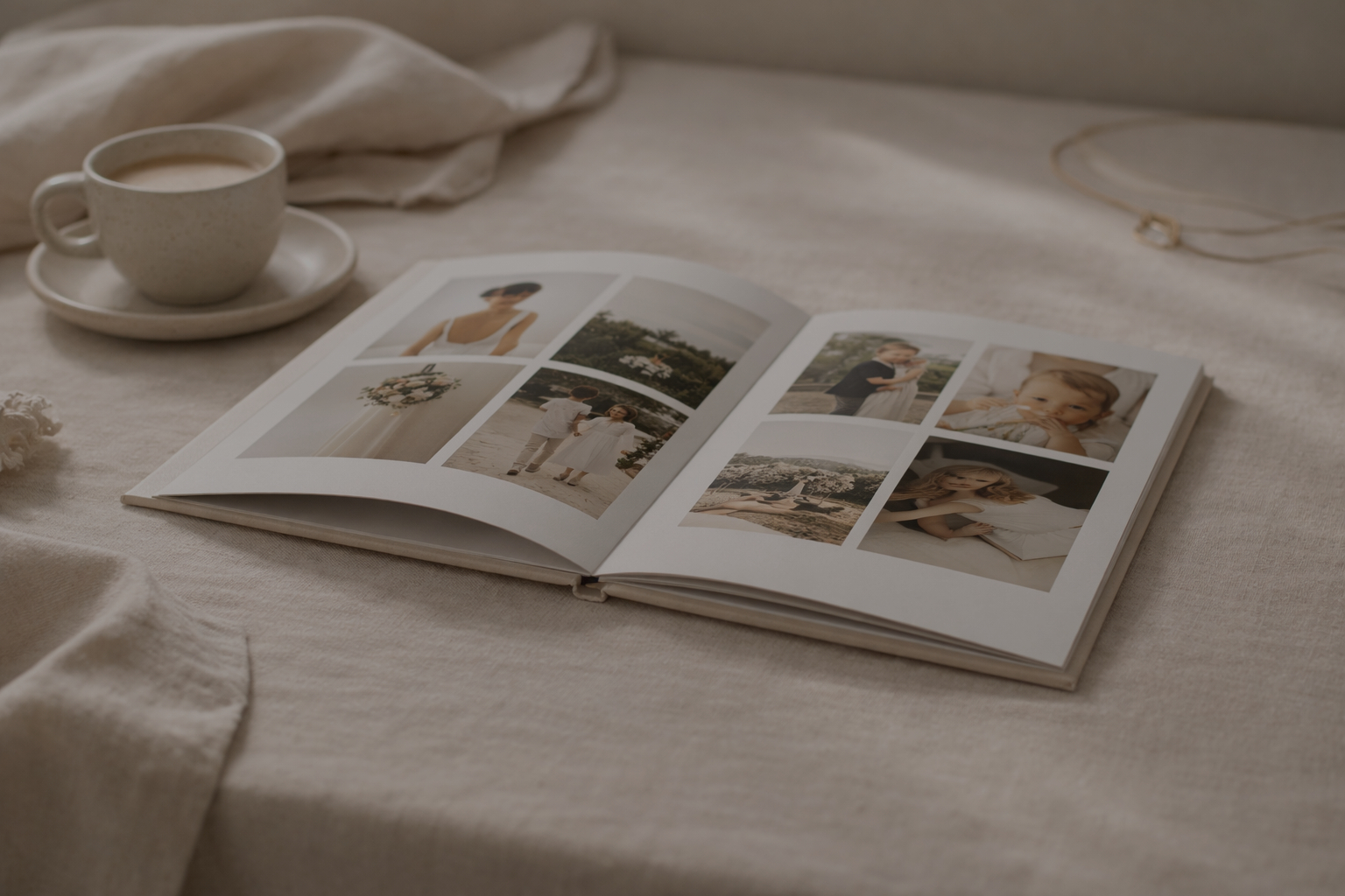 A handcrafted lay-flat photo album by The Album Lab